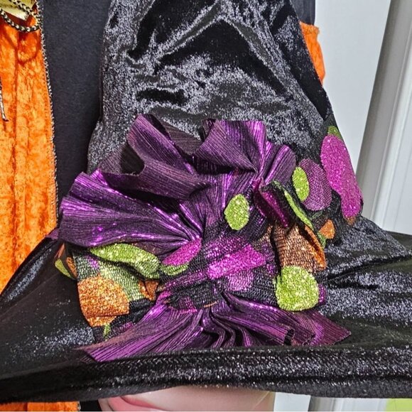 Girls Witch Costume Dress Polka Dot Velvet Hat Halloween Orange Rubie's Vintage - Picture 3 of 7